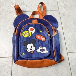 Disney Mickey Mouse Mini Backpack Kids Denim Look School Bag Brown Blue Ears